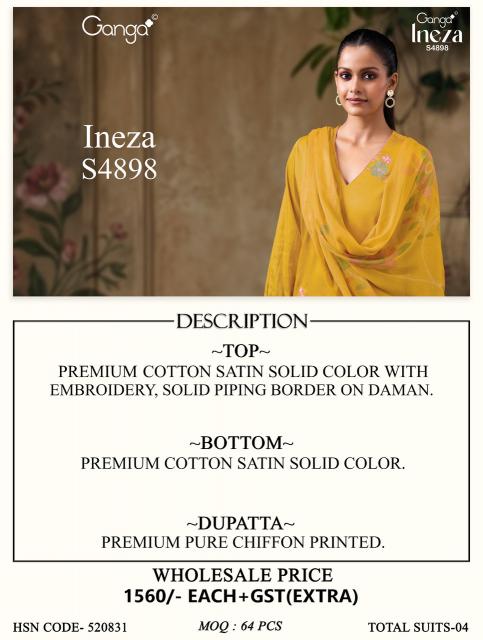 Ganga ineza 4898 wholesale single dress material online